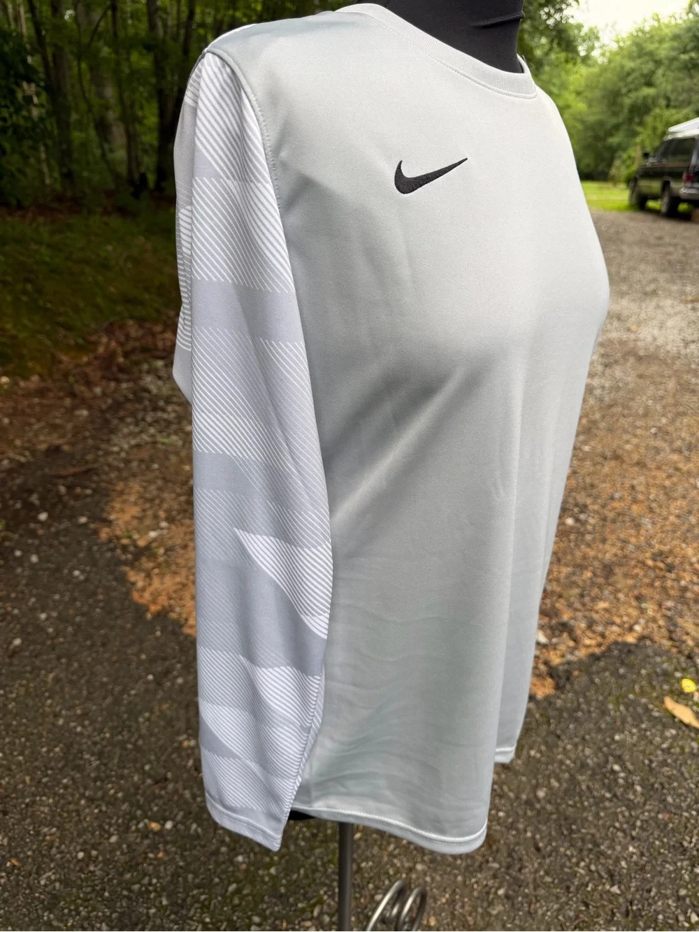 Nike Long-Sleeve Performance Crew in White with Black Swoosh
